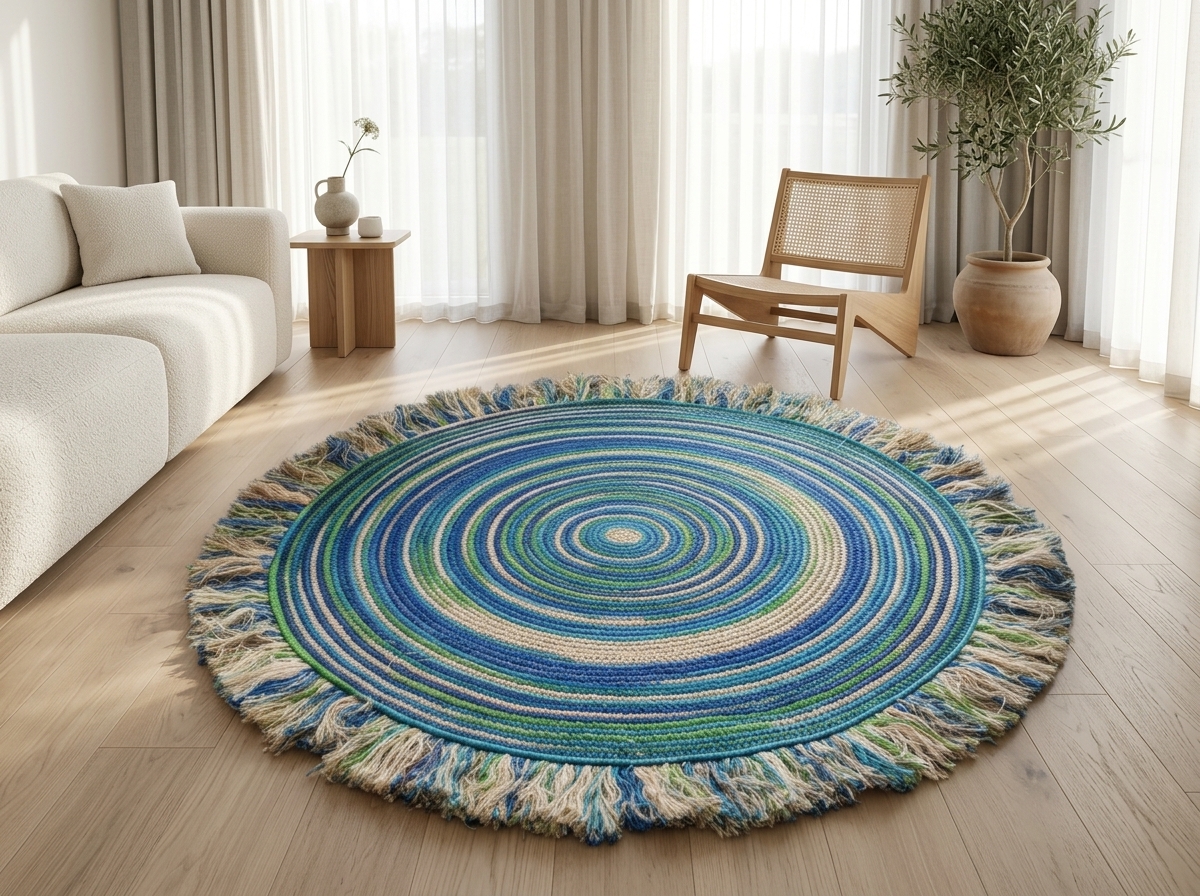 Premium Handmade Round Jute Rug |100% Eco-Friendly Natural Floor Carpet । 4 feet .