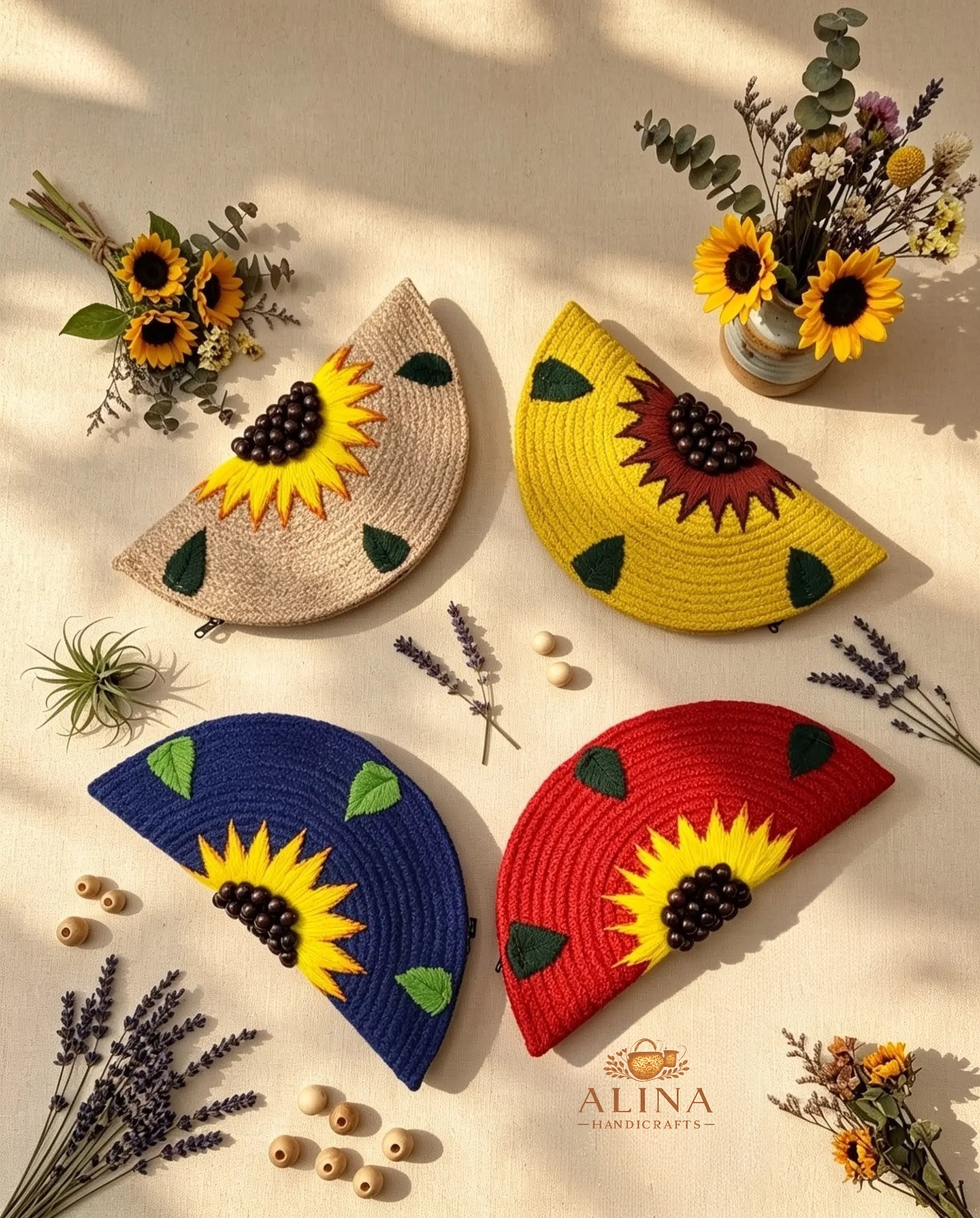 Handmade Floral Half Moon Clutch Bag