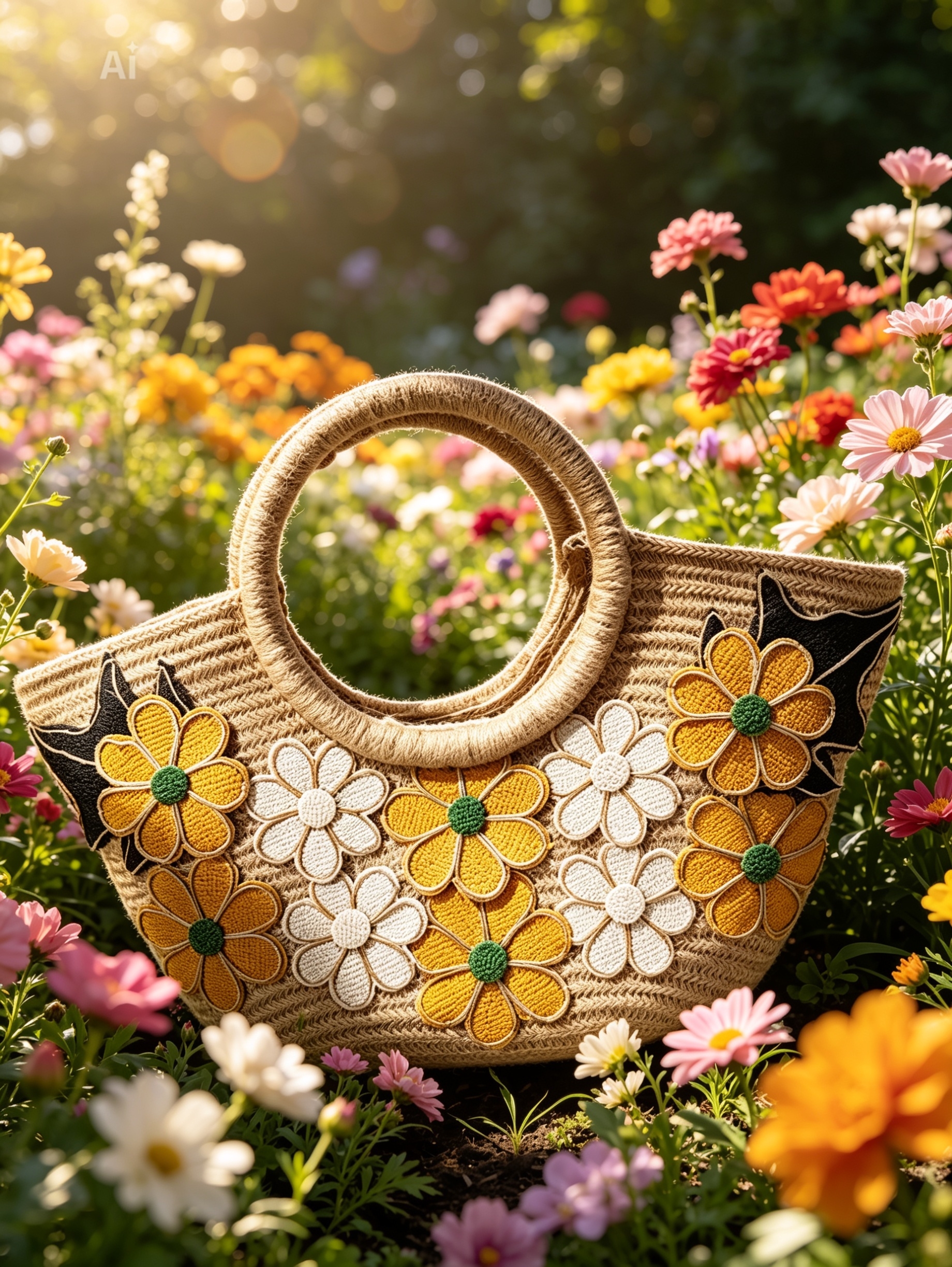 Handmade Floral Crochet Tote Bag for Women