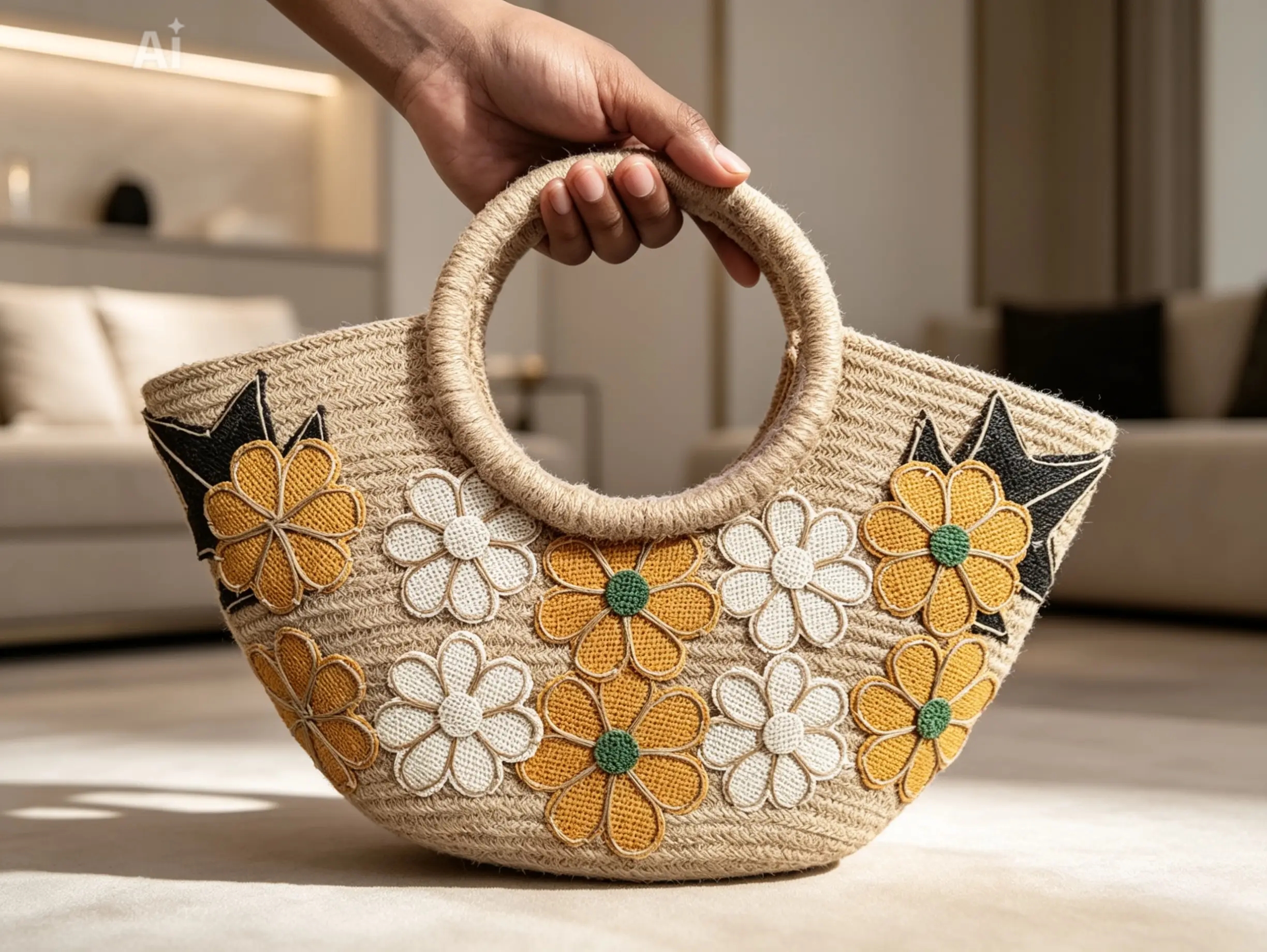 Handmade Floral Crochet Tote Bag for Women